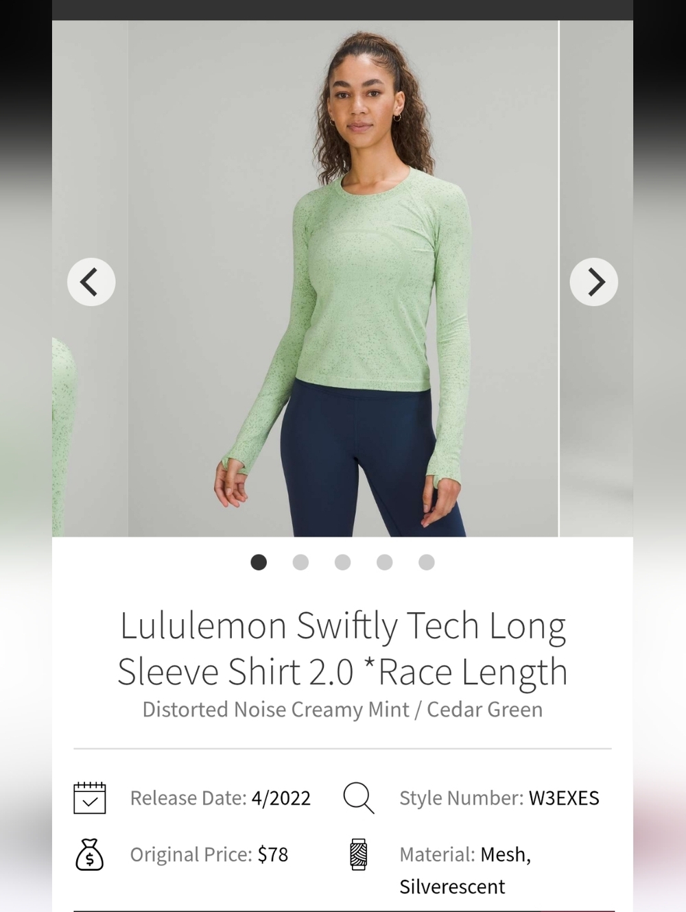 Lululemon Swiftly Tech Long Sleeve Shirt 2.0 — Creamy Mint Sz 0